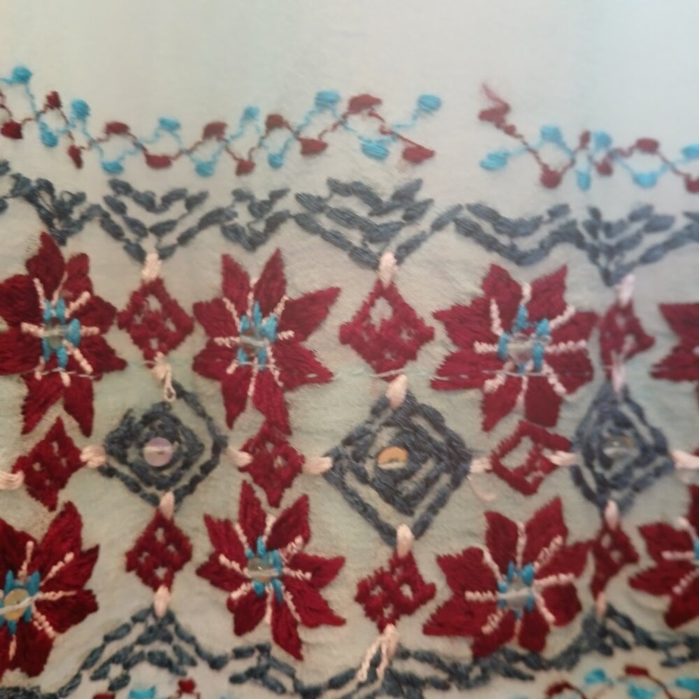 Antik Batik mint green silk top bohemian embroidered long sleeve size M - Picture 7 of 7